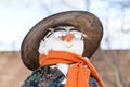 Snowman in Asian clothes in the yard. Ukraine