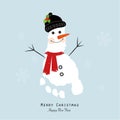 Snowman with baby foot print. Happy New year, Merry Christmas, t-shirt design element