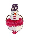 Snowman ballerina in pink ballet tutu is standing on pointe shoes Royalty Free Stock Photo