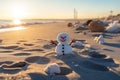 Snowman beach sunny. Generate Ai