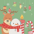 Snowman and bear cande candy cane and balls celebration merry christmas poster Royalty Free Stock Photo