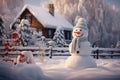 Snowman on the beautiful snowy winter background