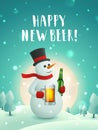 Snowman with beer new year poster.