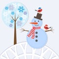 Snowman and birds Royalty Free Stock Photo