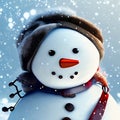 Snowman in black hat on snowy land, AI generated. Royalty Free Stock Photo