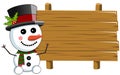 Snowman blank wooden sign Royalty Free Stock Photo