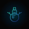 Snowman blue vector icon in thin line style on dark background
