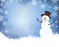 Snowman on Blue Winter Scene Background