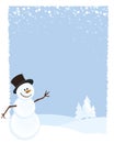 Snowman on Blue Winter Scene Background Royalty Free Stock Photo