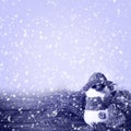 Snowman blue wooden panel winter Royalty Free Stock Photo