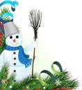 Snowman with a broom Royalty Free Stock Photo