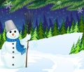 Snowman with a broom and bucket Royalty Free Stock Photo