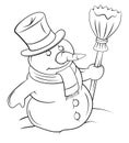 Snowman And Broomstick Black And White Illustration Design Royalty Free Stock Photo