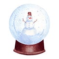 Snowman with a bucket on his head in Snow Globe Royalty Free Stock Photo