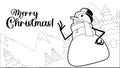 Outlined Snowman Cartoon Character Waving