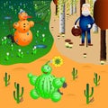 Snowman, cactus and oldman in different seasons and weathers