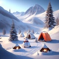 Snowman Campsite Mountains christmas wallpaper