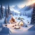 Snowman Campsite Mountains christmas wallpaper