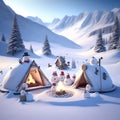 Snowman Campsite Mountains christmas wallpaper