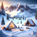 Snowman Campsite Mountains christmas wallpaper