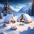 Snowman Campsite Mountains christmas wallpaper