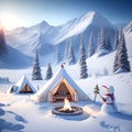 Snowman Campsite Mountains christmas wallpaper