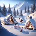 Snowman Campsite Mountains christmas wallpaper