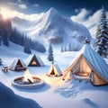 Snowman Campsite Mountains christmas wallpaper