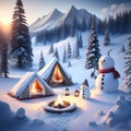 Snowman Campsite Mountains christmas wallpaper