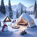 Snowman Campsite Mountains christmas wallpaper