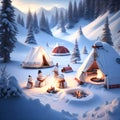 Snowman Campsite Mountains christmas wallpaper