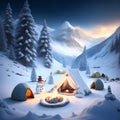 Snowman Campsite Mountains christmas wallpaper