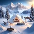 Snowman Campsite Mountains christmas wallpaper