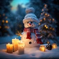 Snowman with candles during Christmas festival