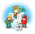 Snowman carrot dog winter children