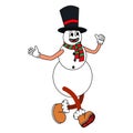 Snowman Cartoon funny retro comic Christmas character, gloved hands