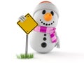 Snowman character with blank road sign Royalty Free Stock Photo