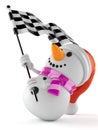 Snowman character waving race flag Royalty Free Stock Photo