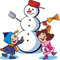 Snowman and children