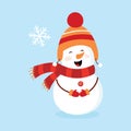 Snowman. Children`s picture. Card. Vector illustration on white isolated background