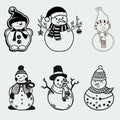 snowman chrismas set outline characters icon