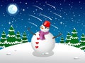 Snowman Christmas background in night meteor