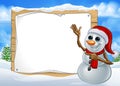 Snowman Christmas Cartoon Character Sign Royalty Free Stock Photo