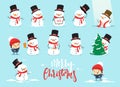 Snowman Christmas, character cartoon cute white snowman attributes of Christmas.