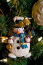 Snowman Christmas decoration on a tree