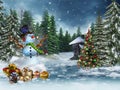 Snowman and Christmas gifts Royalty Free Stock Photo