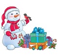 Snowman and Christmas gifts Royalty Free Stock Photo