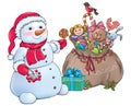 Snowman with Christmas gifts Royalty Free Stock Photo