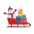 Snowman and Christmas gifts in Santa sleigh icon Royalty Free Stock Photo