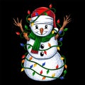 Snowman christmas lights vector illustration Royalty Free Stock Photo